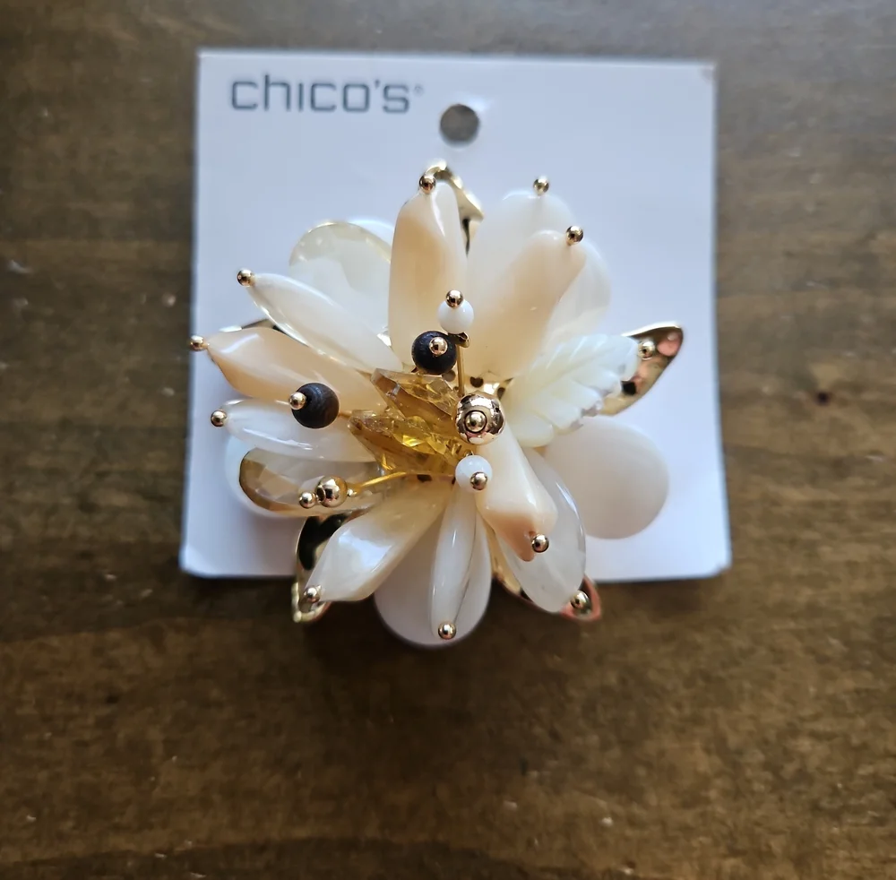 NWT Chico's Originals Neutral Flower Brooch